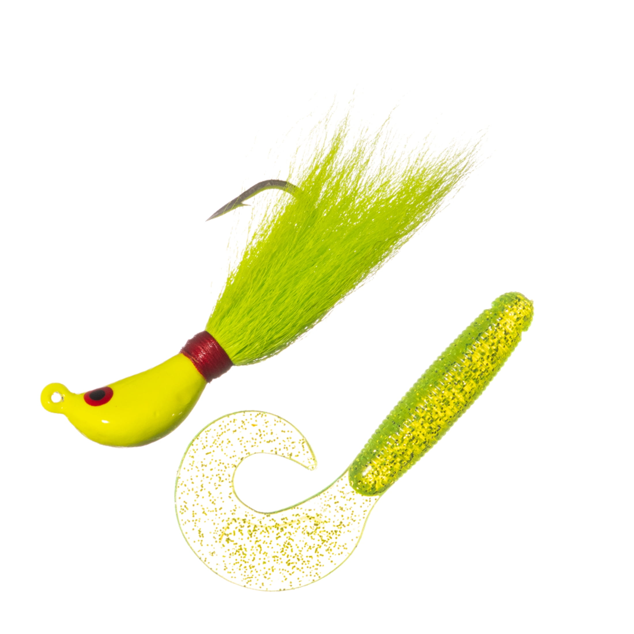 (2 pack) Arkie Lures Ocean Logic Striper Fishing Jigs with Eel, Chartreuse, 1 oz.