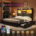 thumbnail image 6 of VanAcc King Farmhouse Bed Frame with Bookcase Headboard and 4 Drawers, LED Storage Bed with Charging Station & Linen Upholstered, Black, 6 of 9