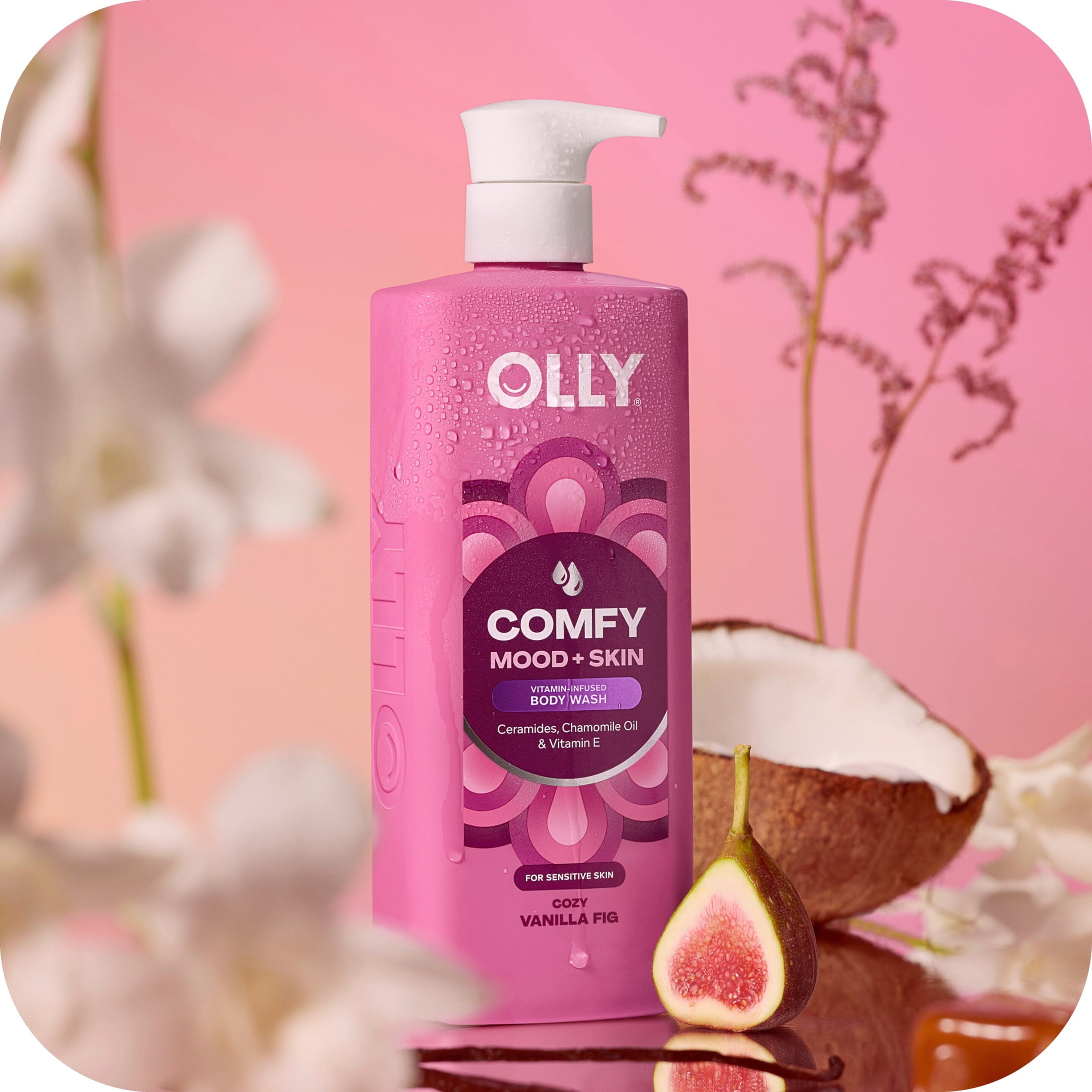 (4 pack) OLLY Body Wash with ceramides, chamomile oil & vitamin E Comfy Mood + Skin to Hydrate & Nourish Skin, 17 Fl Oz