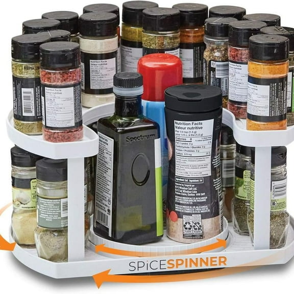 Stow-n-Spin 2-Tier Spice Rack Organizer for Cabinet | Rotating Lazy Susan Spice Organizer Holds 40 Spice Jars | Countertop & Pantry Spice Shelf for Kitchen Organization & Storage (Gray)