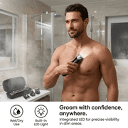 Manscape Dual-Speed 3 In 1 Body & Pubic Hair Trimmer for Men, IPX7 Waterproof Ball & Groin Shaver with LED Light, Electric Razor with Travel Pouch & USB Rechargeable, Gifts for Dad Husband Boyfriend