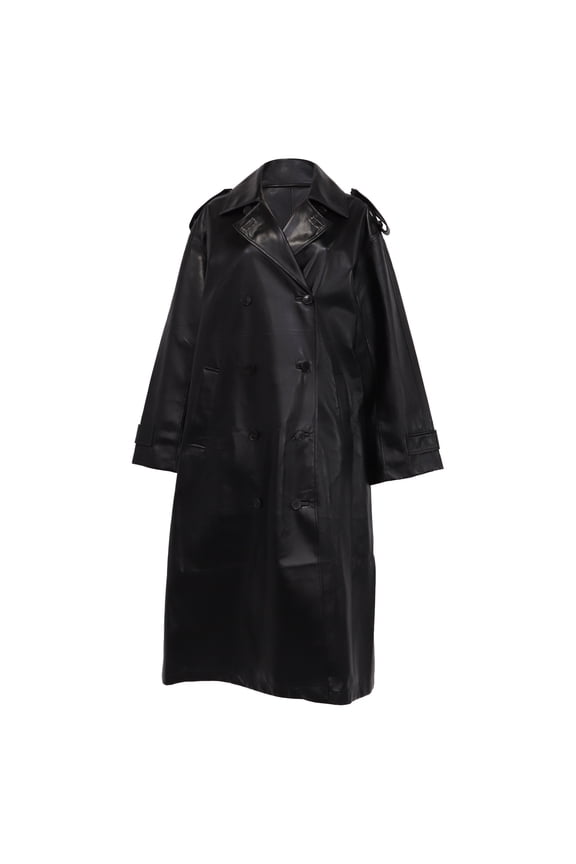 Pre-Owned Dior Double-Breasted Coat in Black Lambskin Leather