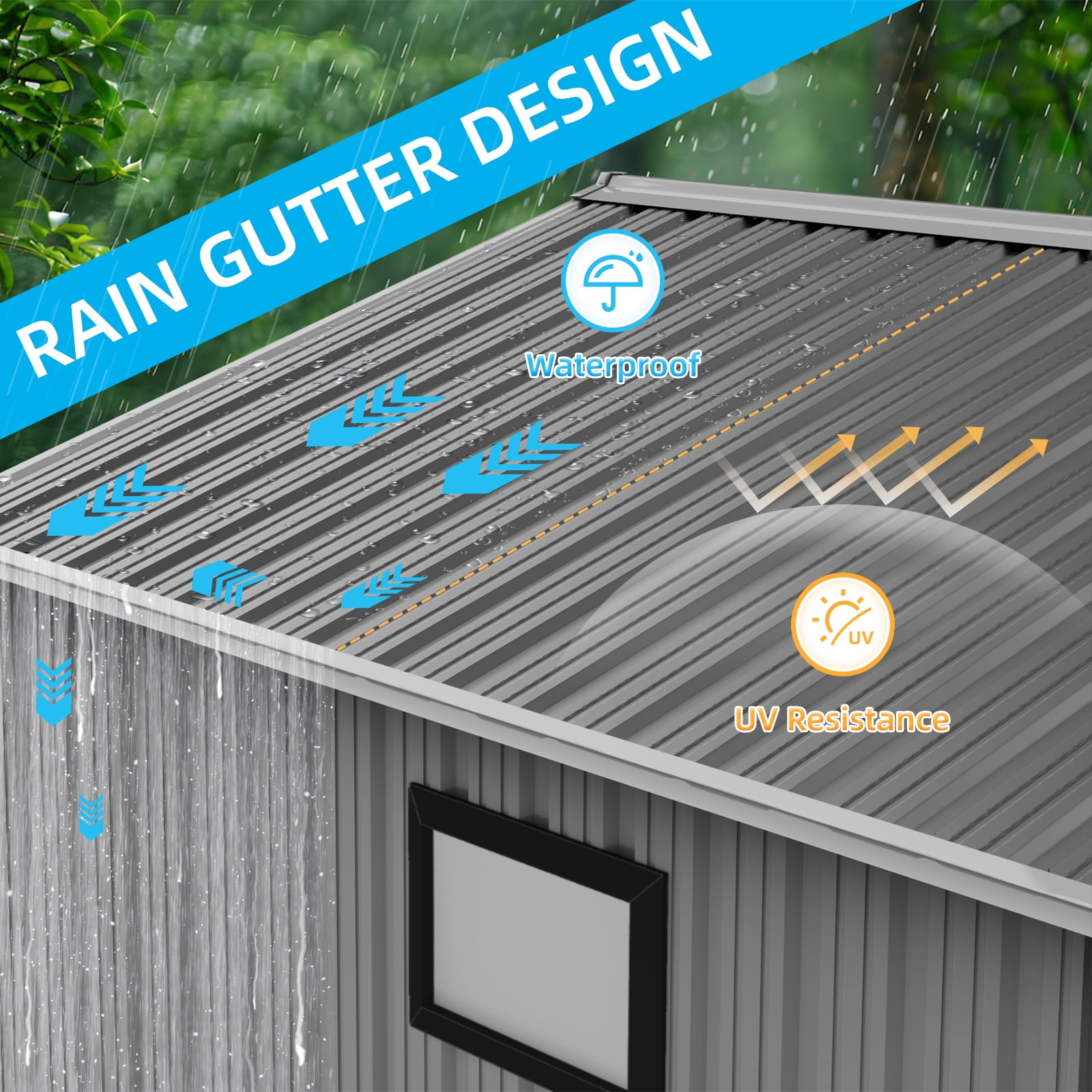 DISHUP Outdoor Storage Shed, 8x6 ft Metal Shed with Window＆Lockable Doors, Ideal for Backyard, Garden and Patio, Gray