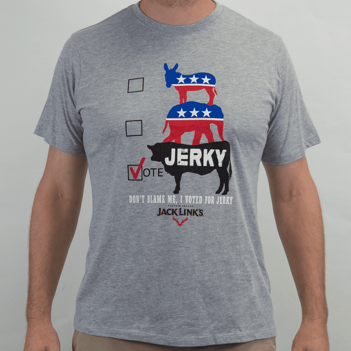 Jack Link's Men's Vote Jerky Short Sleeve T-Shirt, Grey- XL