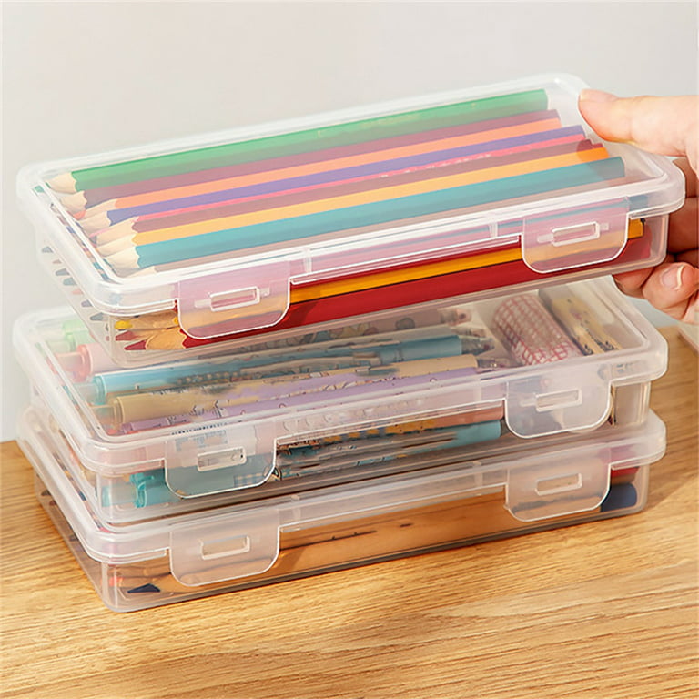 SHENGXINY Plastic Hard Pencil Case School Supplies Clearance with  Snap-Tight Lid Clear Pencil Pouch for Office Supplies Storage Organizer Box
