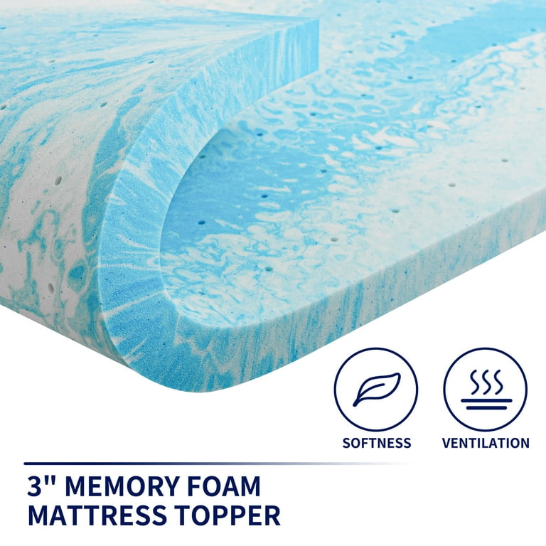 Subrtex 3 Mattress Topper Full Memory Foam Pad in A Box Wave Pattern Toppers