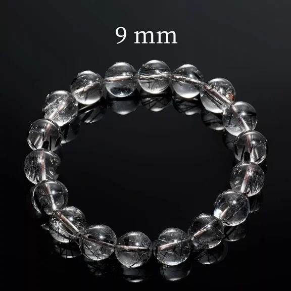 Flyshop Jewelry Natural Black Rutilated Quartz Crystal Bracelet, Coarse Hair (Bead Dia. 9mm)