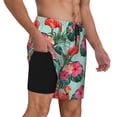 thumbnail image 2 of Yiaed Palm Leaves Flamingo Print Mens Swim Trunks Bathing Suit Compression Liner Beach Swim Shorts Swimwear Quick Dry Zipper Pocket No-Chafing Board Short-Small, 2 of 6