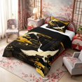 thumbnail image 2 of Manfei Traditional Crane Twin Comforter Sets for Home, Golden Moon Bedding Set for Office, Black Gold White, Black Reversible 2pcs, 1 Comforter and 1 Pillowcase, 2 of 6
