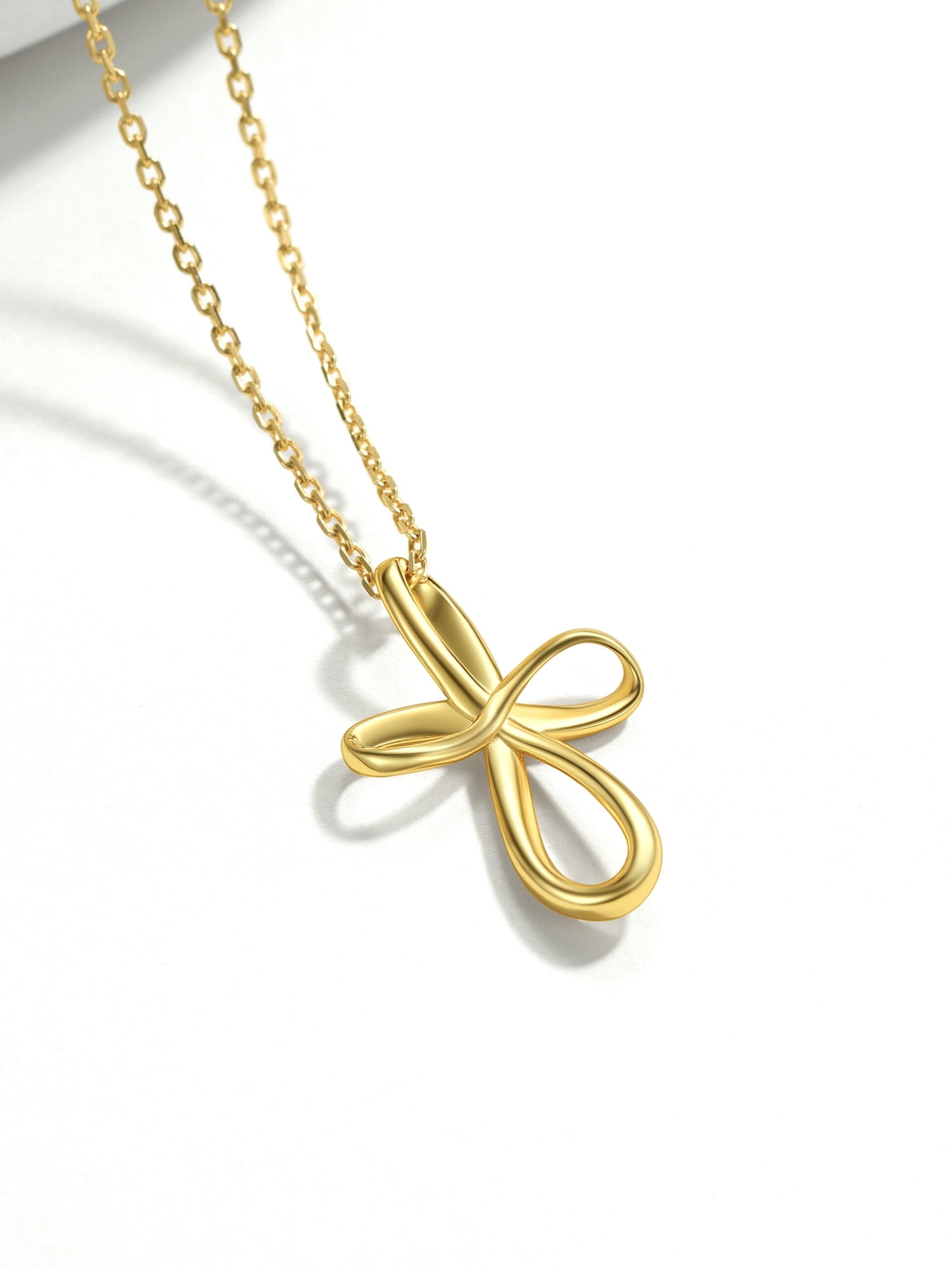 ChicSilver Infinity Cross Necklace 14K Gold Plated Sterling Silver Twisted Cross Pendants Religious Jewelry Gifts for Women 18+2 Inch
