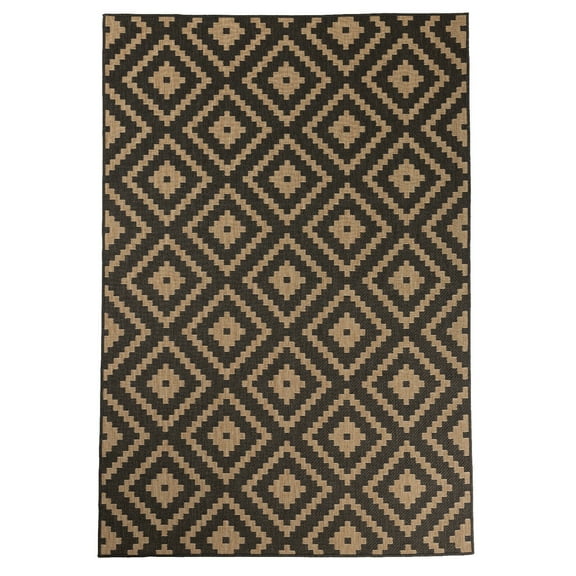 Furnish My Place Outdoor Collection Accent Diamond Rug - 7 ft. 10 in. x 10 ft. Charcoal, Moroccan Water Proof Rug for Bedrooms, Gardens, Patio