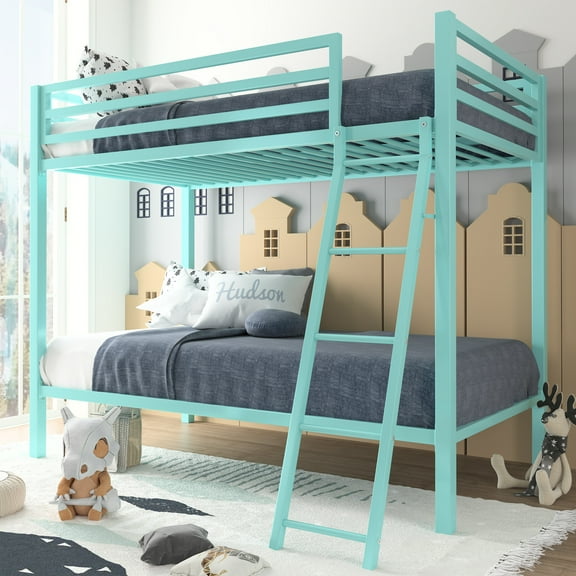 Amolife Twin-Over-Twin Bunk Beds with Heavy Duty Metal Frame and Ladder, Apple Green