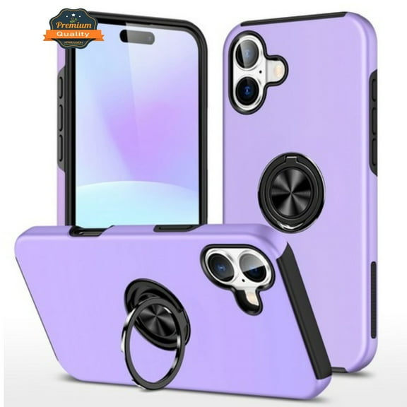 Hybrid Case with 360° Metal Ring Kickstand Slim Hard Back for Apple iPhone 17 phone Cover - Purple
