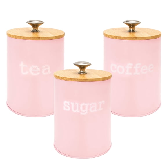 3pcs Bamboo Lid Storage Canisters - Airtight Food Containers with Metal Base, Stackable for Tea Coffee Spices Nuts Grains