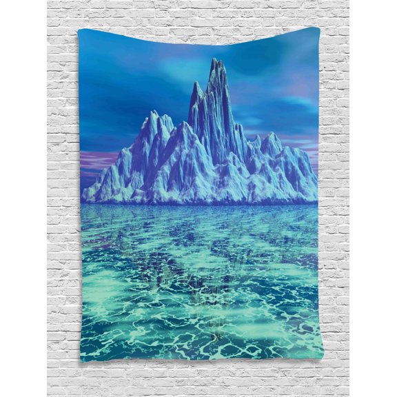 Ice Berg Tapestry, Illustration of an Arctic Landscape Scene Seascape Winter Layout, Wall Hanging for Bedroom Living Room Dorm Decor, 60W X 80L Inches, Mint Green and Multicolor, by Ambesonne