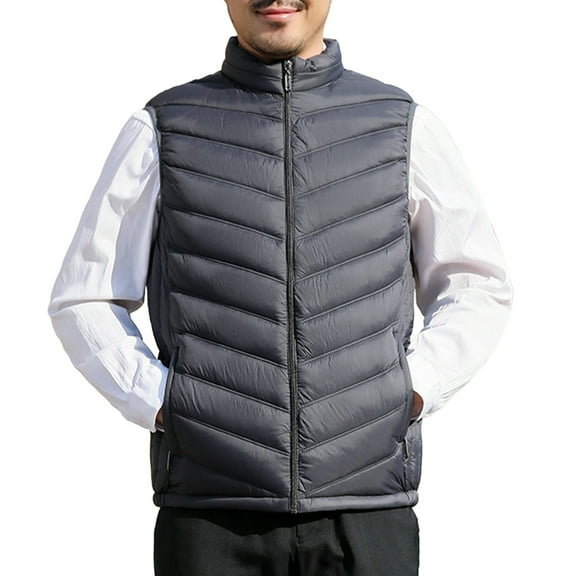 WRKEKC Mens Puffer Vest Casual Solid Color Sleeveless Stand Collar Zipper Pocket Plus Size Cotton Vest Winter Layering