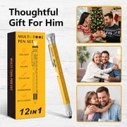 Husband Dad Birthday Personalized Gifts 12-in-1 Multi-Tool Construction Pen with LED Light, Ruler & Screwdriver, Yellow