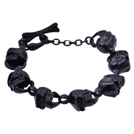 Arista Steel Skull Men's Bracelet in Black Plated Stainless, 8.5"
