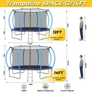 Mersco 12FT/14FT Kids Trampoline, ASTM Certified Heavy Duty Outdoor Trampoline with Safety Enclosure Net and Ladder for Backyard Family Fun, Pumpkin Trampoline SPACE