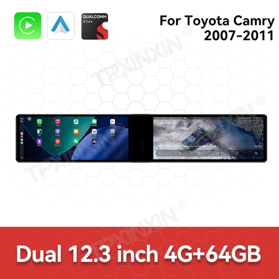 TPXINXIN Dual 12.3 inch For Toyota Camry 2007-2011 GPS Navigation Android 13 Car Radio CarPlay Multimedia Player Head Stereo Unit HD Screen