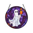 thumbnail image 2 of Halloween Window Decorations Stained Glass Window Film with 15Cm Acrylic and Halloween Hanging Decor with Black Metal Chain, Scary Halloween Decorations for Halloween Room Decor, 2 of 5