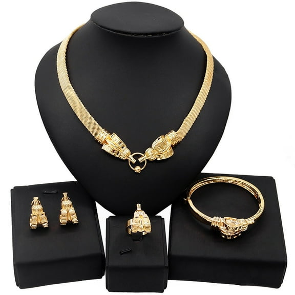 Jewelry Set For Women - Women's Hugs & Kisses 18k Gold Plated 4 Pieces Necklace Set Includes a Necklace Bracelet Ring Earrings