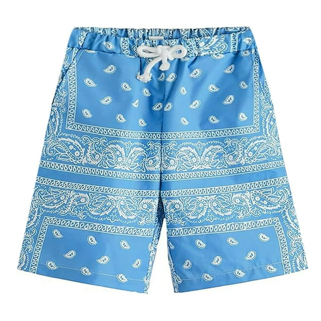 Men's Boho Drawstring Waist Paisley Print Summer Beach Swim Board Shorts Comfortable Lightweight Swimwear