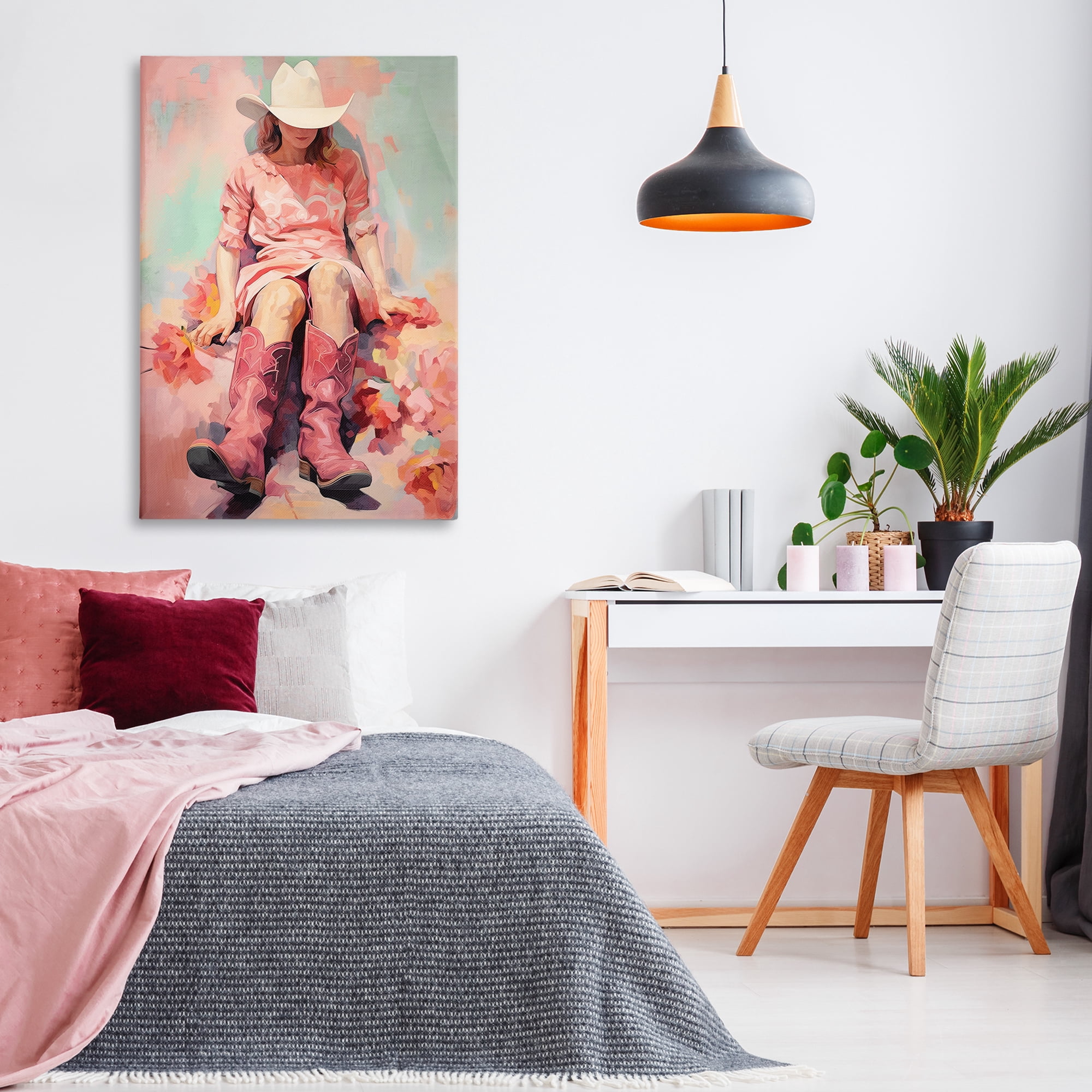 Stupell Industries Cowgirl & Soft Florals Novelty Painting Gallery Wrapped Canvas Art Print Wall Art, 30 x 45
