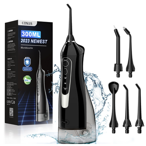 Irrigador dental inalámbrico, irrigador bucal eléctrico, dispositivo de hilo dental inalámbrico, hilo dental eléctrico para adultos, color negro.
