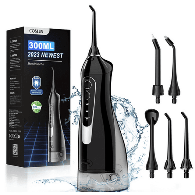 Irrigador dental inalámbrico, irrigador bucal eléctrico, dispositivo de hilo dental inalámbrico, hilo dental eléctrico para adultos, color negro.