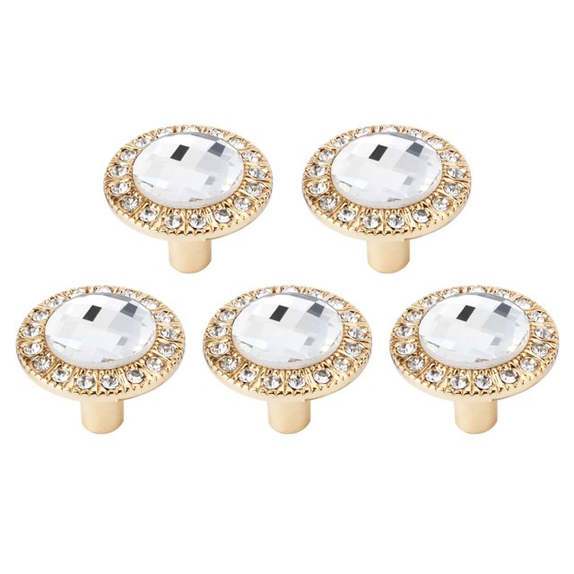 Mgoodoo 5 Pomos De Cristal Dorado Con Diamantes De Imitación De Latón De 3,8 Cm, Tiradores De Cajones De Cristal Transparente Para Armario, Cajón, Armario, Tocador, Accesorios De Cocina