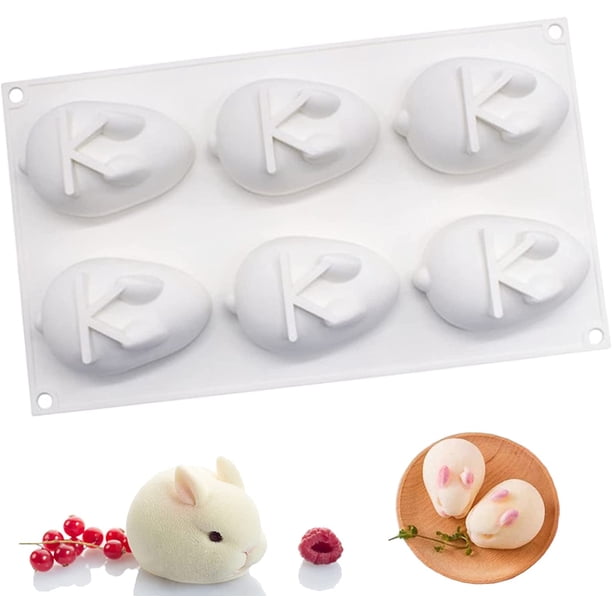 Molde de silicona para conejo, 6 cavidades, molde de silicona con forma de conejo 3D, molde de silicona de Pascua para conejo, molde de silicona para postre, jabón, gelatina, muffin de pudín (1 pieza)