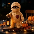 thumbnail image 2 of Lighted Halloween Resin Figurines, Cute Ghost Skeleton Mummy and Pumpkin Tabletop Centerpiece, Indoor Decoration for Home Mantel Shelf Desk and Spooky Party Display, A, 2 of 5