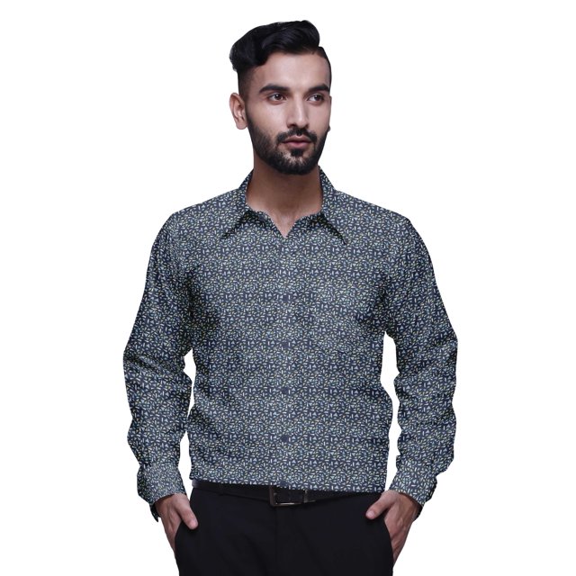 BESTMAN Chemise en Coton pour Hommes Manches Longues Imprimée Col Évasé Slim Formelle