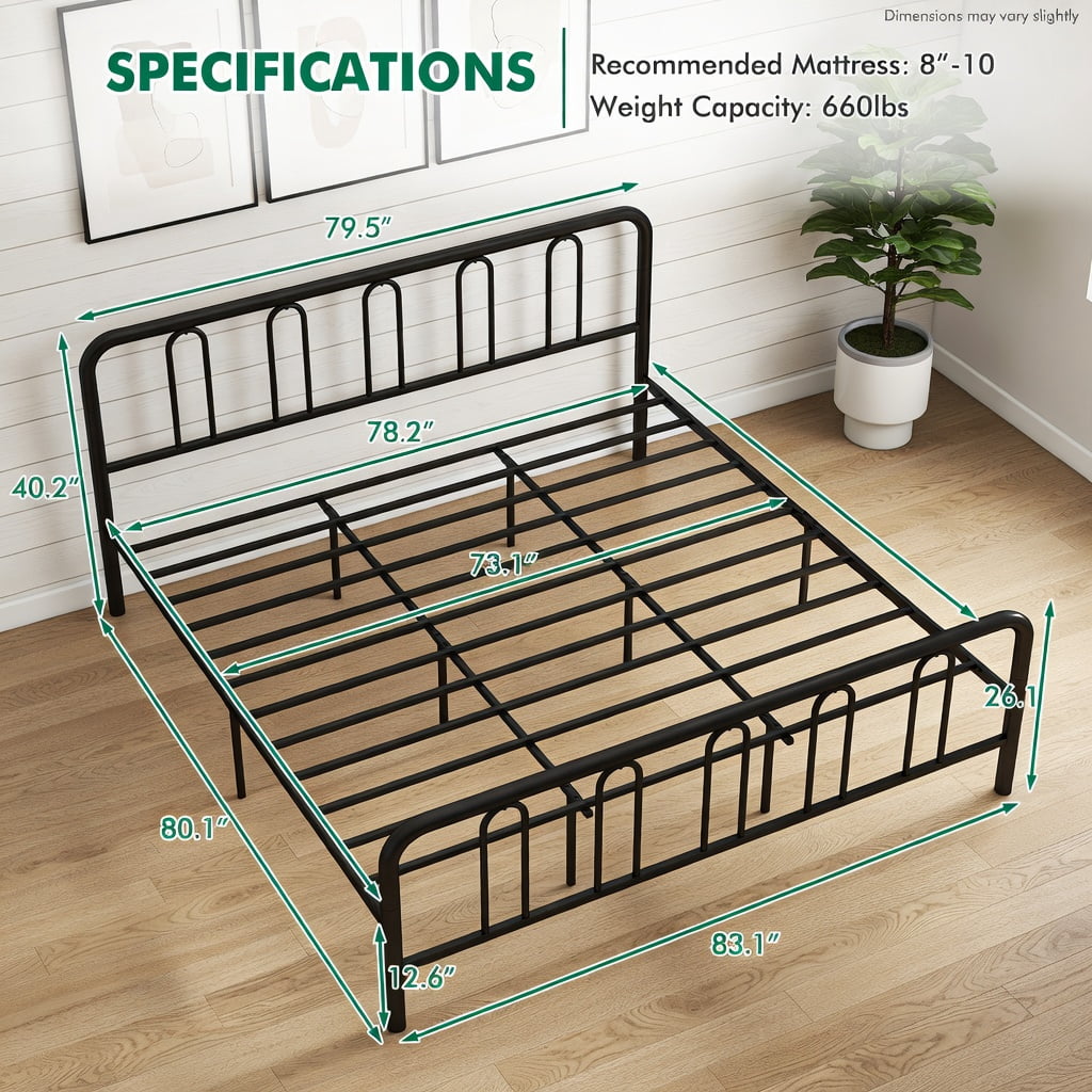 Demi Bonn King Size Metal Bed Frame, Headboard & Footboard, 1100LBS Capacity, Rustproof Finish, Noise-Reduction Foam & Non-Scratch Pads, Black