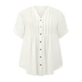 thumbnail image 4 of GRACE & GRANDEUR Camisas de mujer de talla grande con botones, blusa de cuello con pliegues texturizados, camiseta tunic casual elegante de manga 3/4, 1X blanca, 4 of 6