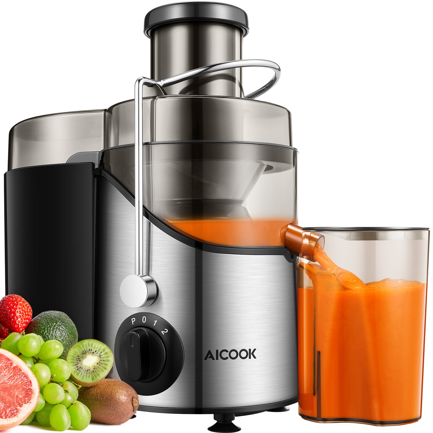 N\C Stainless Steel Juicer Machine Extractor Fountain Cold Maker Centrifugal Fountain with 3 Speed 800W High Power Juice Fruit Vegetable Easy Clean Non-Slip Feet 