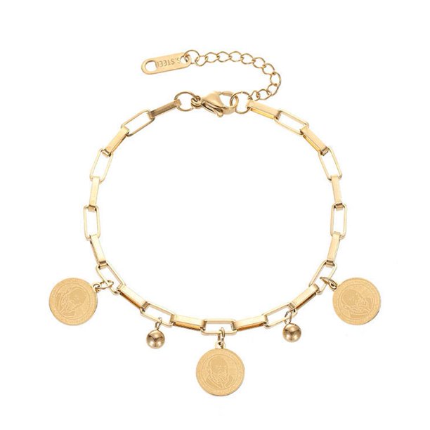 Ruifaya Pulsera de monedas con retrato de hip hop Pulsera de monedas geométricas con cadena multicapa (