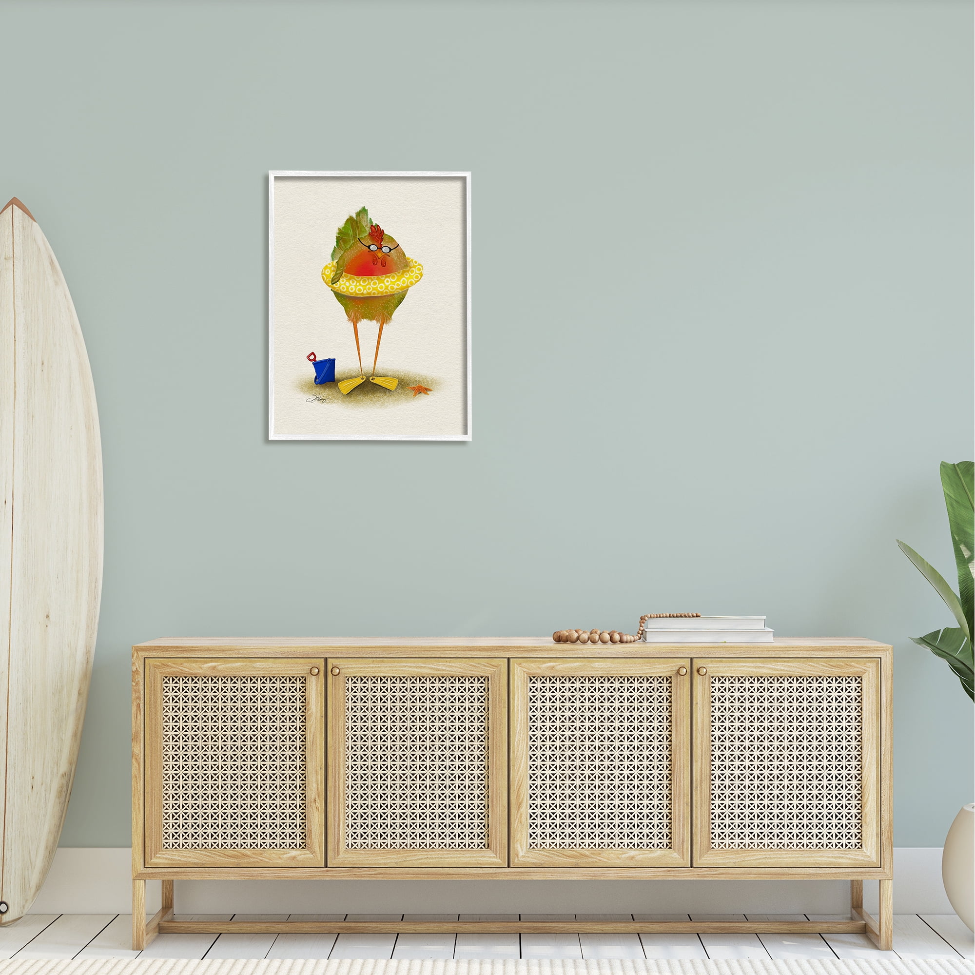 Stupell Fun Whimsical Bird Beach Tube Landscape Painting White Framed Art Print Wall Art