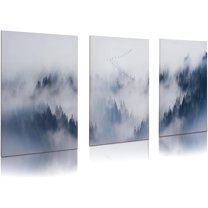 3 piece Abstract large canvas wall art for Living Room pictures wall decor Nordic Modern navy blue Gray White Canvas Prints Foggy Forest Wall Art Poster home art bathroom canvas wall art