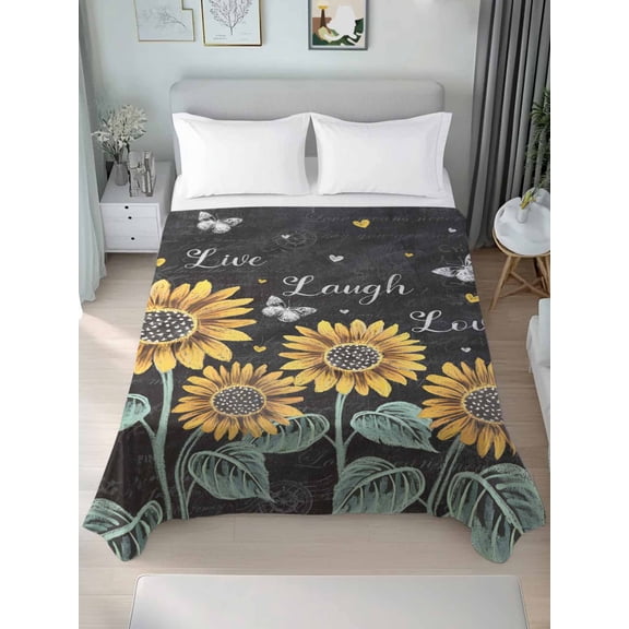 Summer Sunflowers Queen Size Flat Sheet, Wrinkleproof & Fadeproof Cooling Flat Bed Sheet Only, Farmhouse Cartoon Botanical Flowers Breathable Soft Bedding Top Sheets 90 x 102 Inches