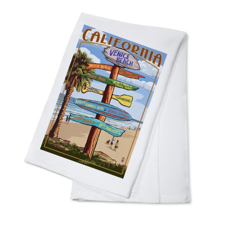 Venice Beach, California, Destinations Sign (100% Cotton Tea Towel, Decorative Hand Towel, Kitchen and Home)
