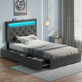 thumbnail image 7 of Greenstell Twin Bed Frame with 4 Drawers, Upholstered Platform Bed with LED Adjustable Storage headboard & Charging Station, Dark Gray, 7 of 7