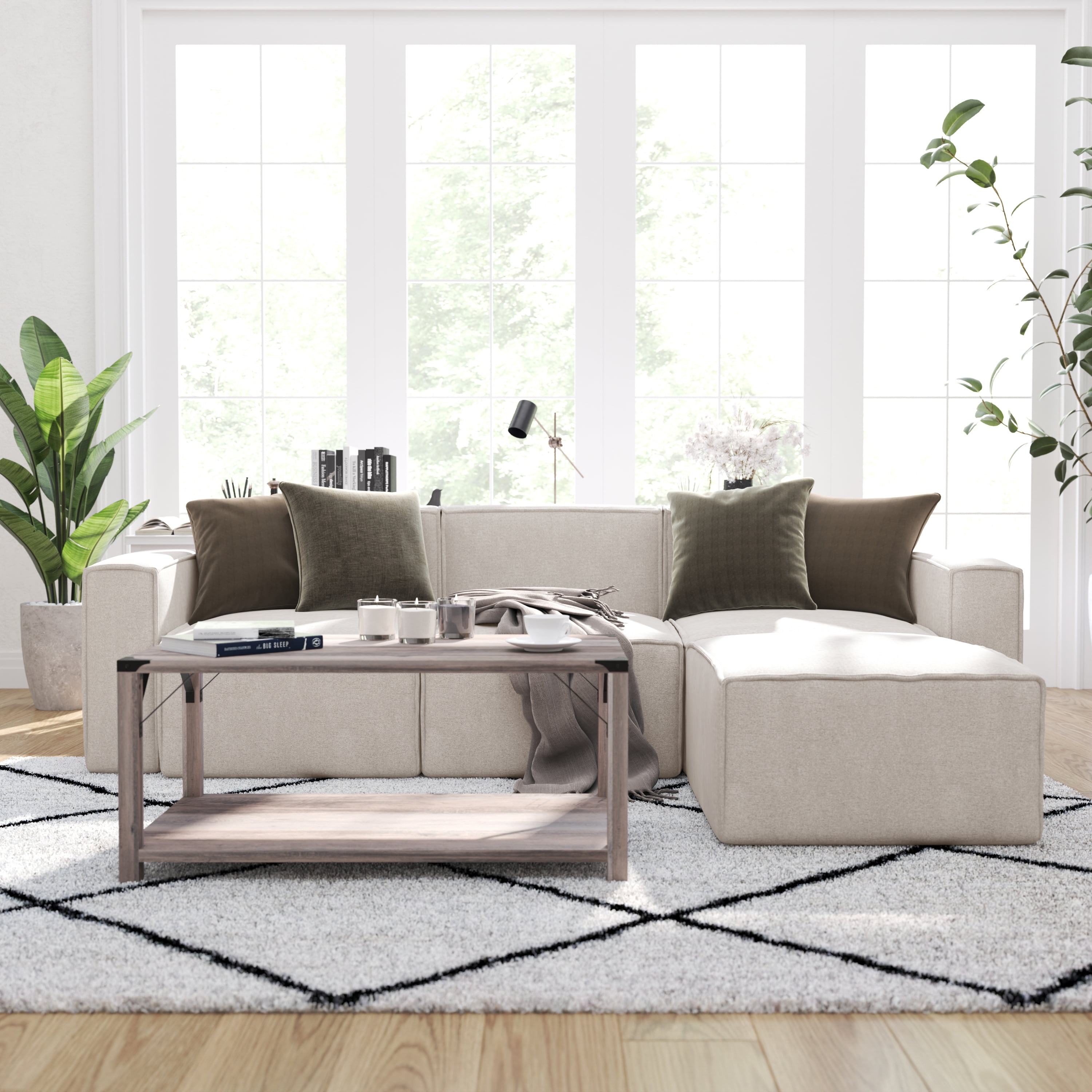 Merrick Lane Modular Ottoman Footrest in Cream