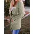 thumbnail image 6 of Women'S 2025 Fall Long Sleeve Cable Knit Sweater Open Front Cardigan Button Loose Outerwear Light Army Green L, 6 of 8