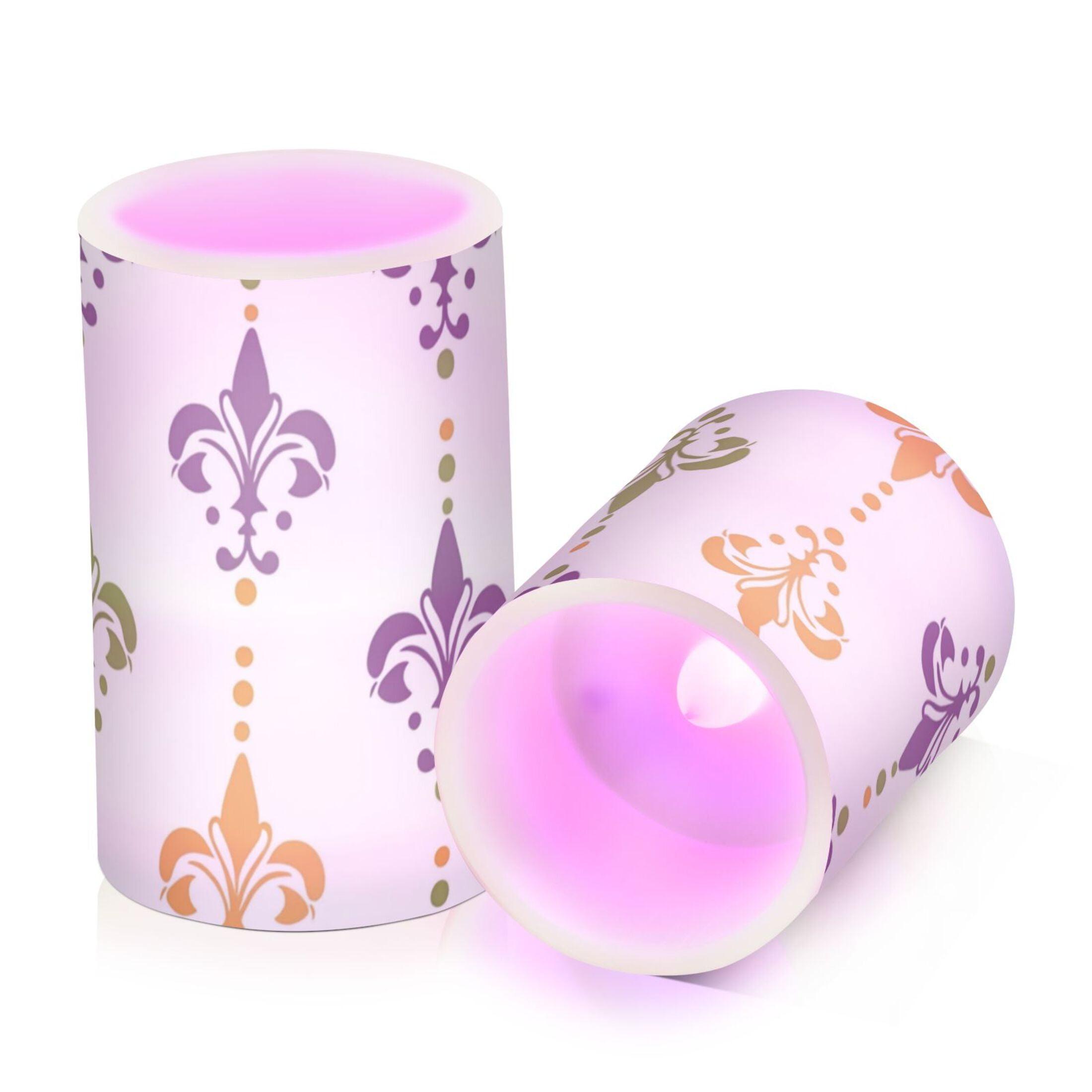 Mardi-gras Flower Patterns Flickering Flameless Candles LED Tealight Battery Operated with Remote Set of 2 Holiday Decor Ornaments