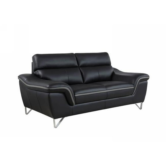 Home Roots Contemporary Leather Loveseat, Black - 36 in.
