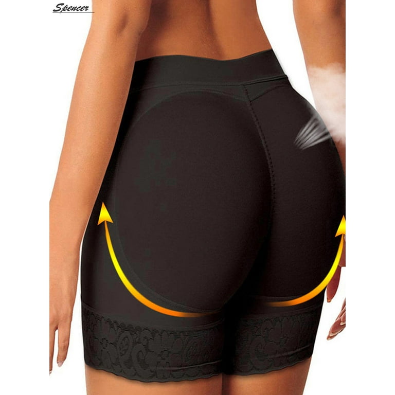 Spencer Women's Butt Lifter Padded Underwear Hip Enhancer Sexy Seamless  Panties Body Shaper Shorts (M, Black) 