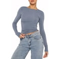 thumbnail image 1 of GHSDFBB Women Summer Slim Fit Basic Crop Tops Solid Color Long Short Sleeve Crew Neck Pullover Tight Tee Shirts Streetwear, 1 of 7