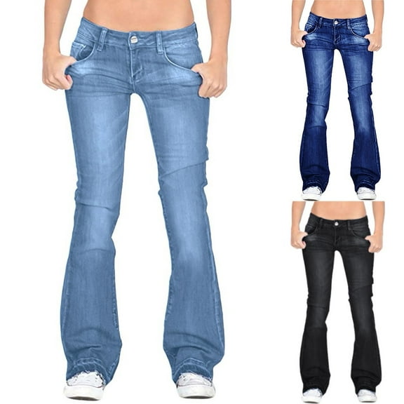Women's Mid Rise Flare Jeans Stretch Denim Pants with a Slimming Fit Through the Hip and Thigh